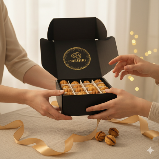 Oreshki Bulk Box — 32 Handmade Cookies with Creamy Caramel Filling (1.4 lb)