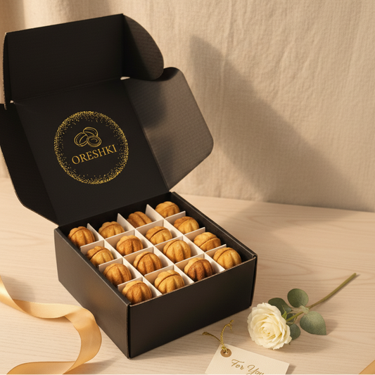 Oreshki Bulk Box — 32 Handmade Cookies with Creamy Caramel Filling (1.4 lb)